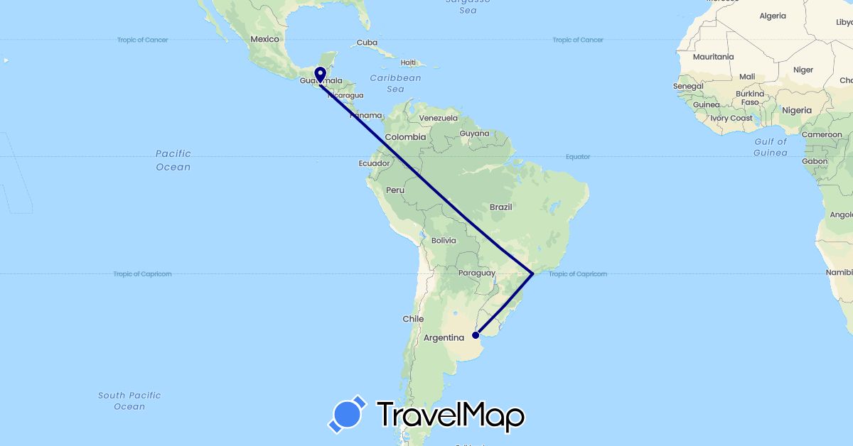 TravelMap itinerary: driving in Argentina, Brazil, Guatemala (North America, South America)